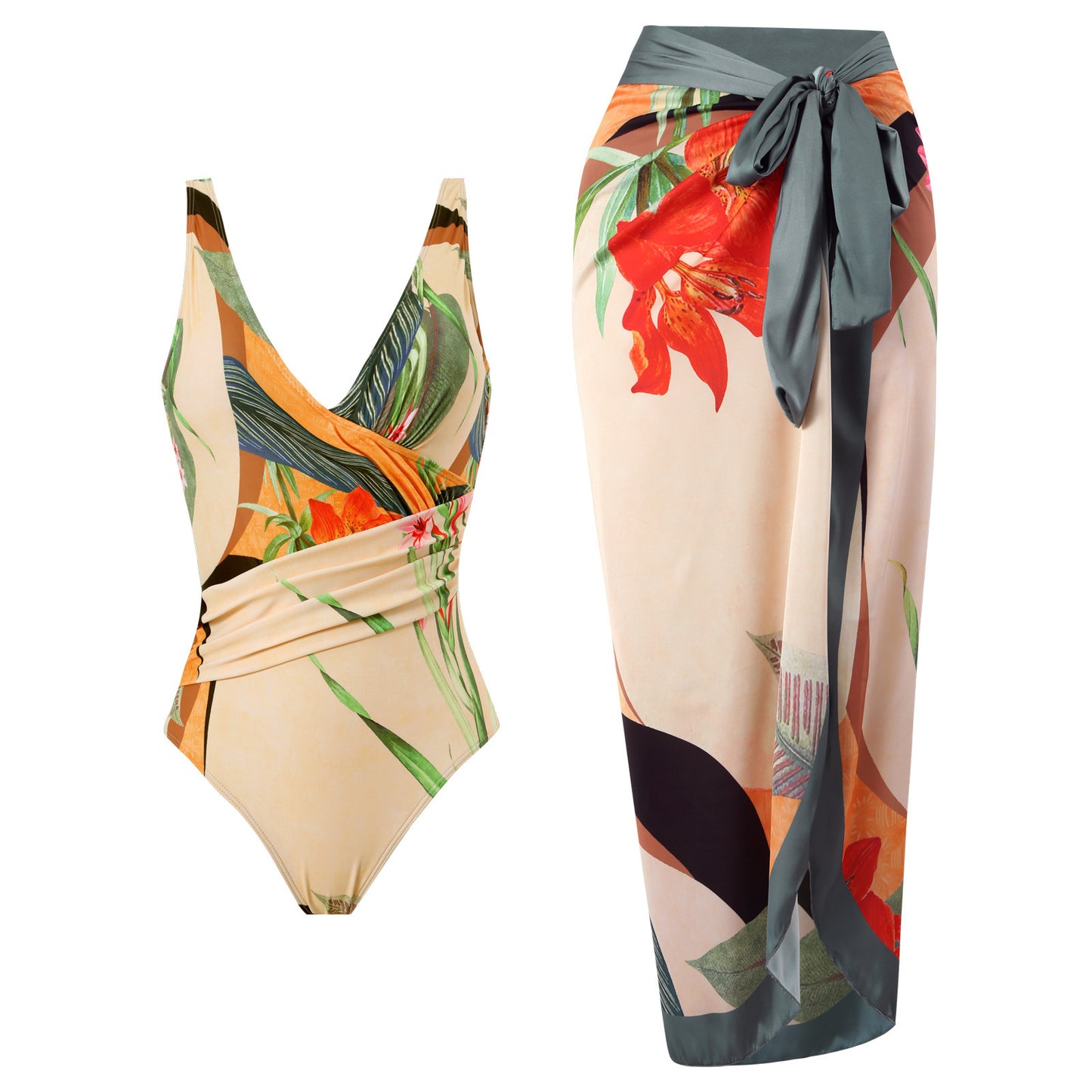 Floral Retro Conjoined Bikini Set