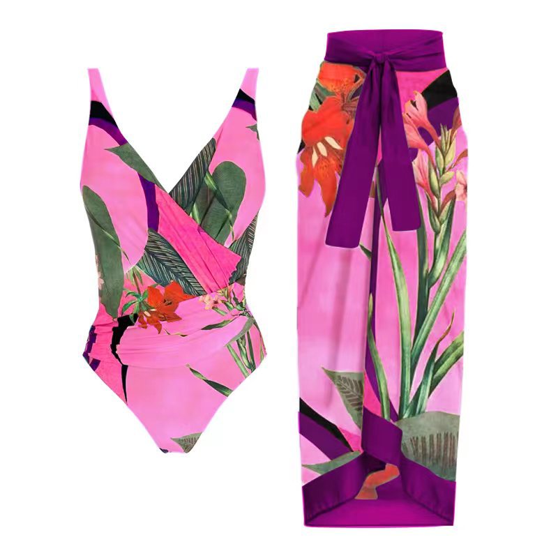 Floral Retro Conjoined Bikini Set