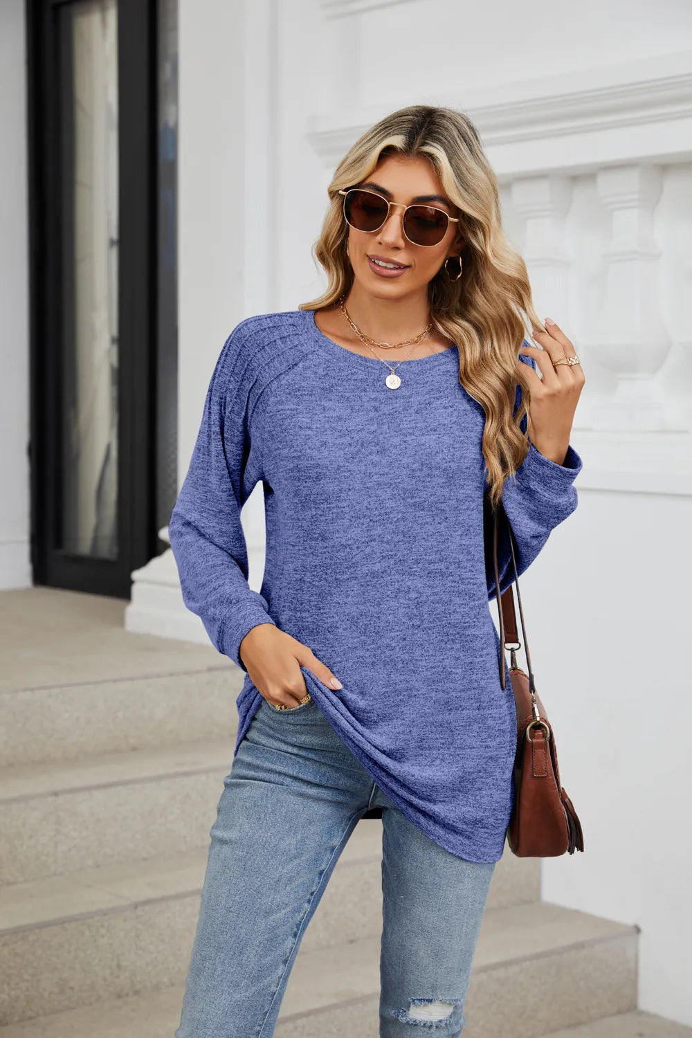 Round Neck Loose Drawstring Sweater