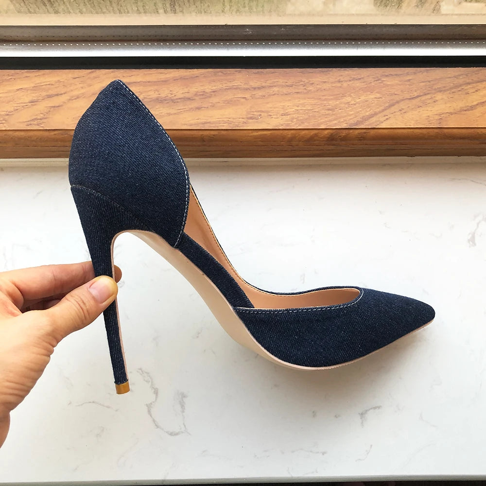 Navy Blue Denim High Heels