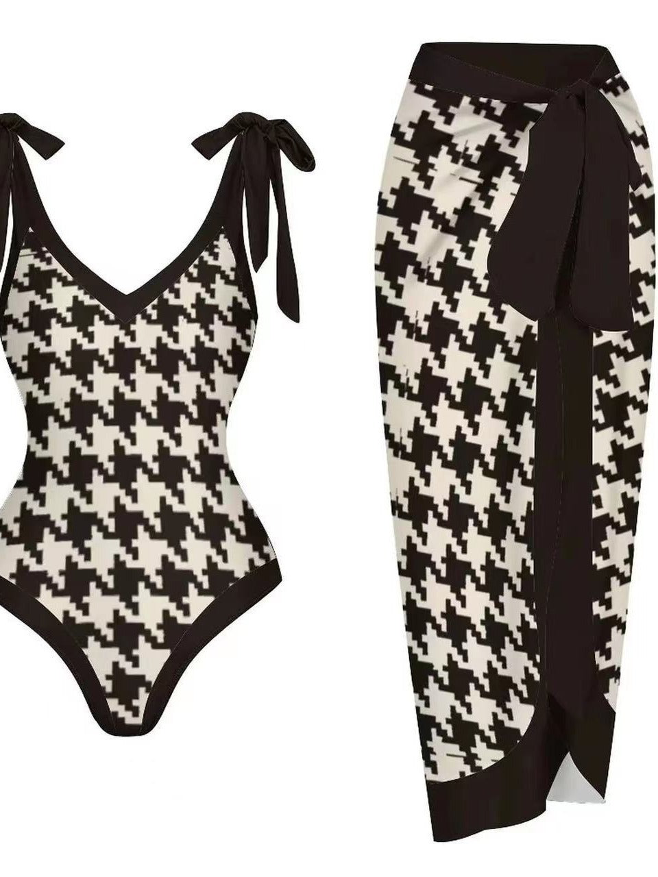 Shoulder Tie One-Piece Gauze Swimsuit Set