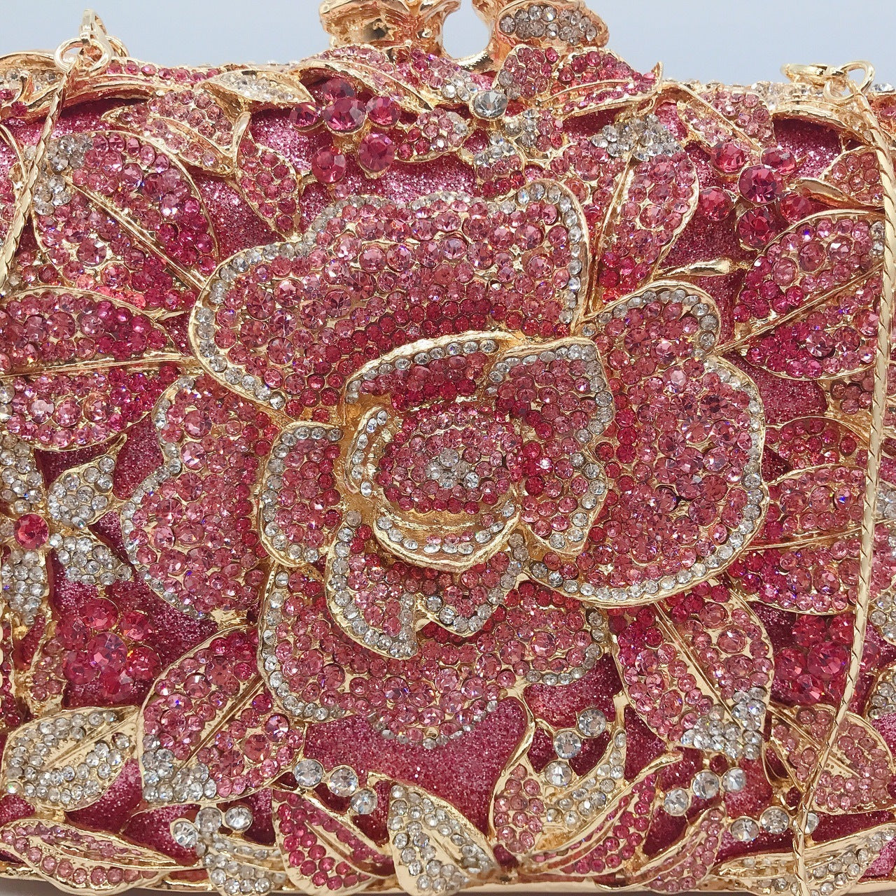 Metal Rose Diamond Chain Clutch