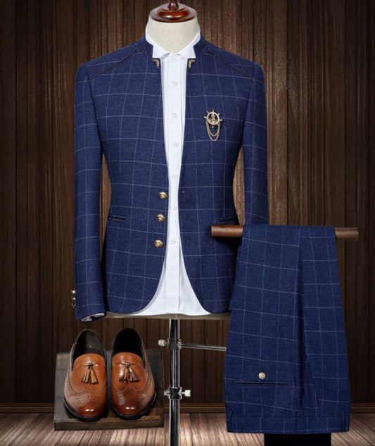 Stand-up Collar Two-Piece Slim Fit Suit