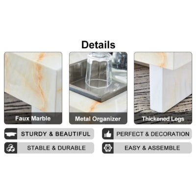 Coffee Table With Imitation Marble Patterns - Made Of MDF Material