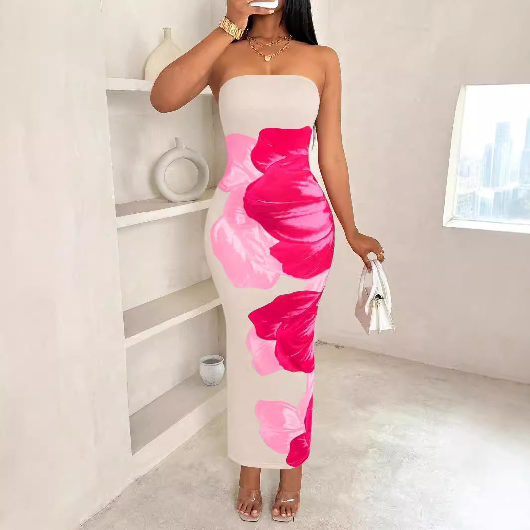 Slim-Fit Contrast Floral Print Dress