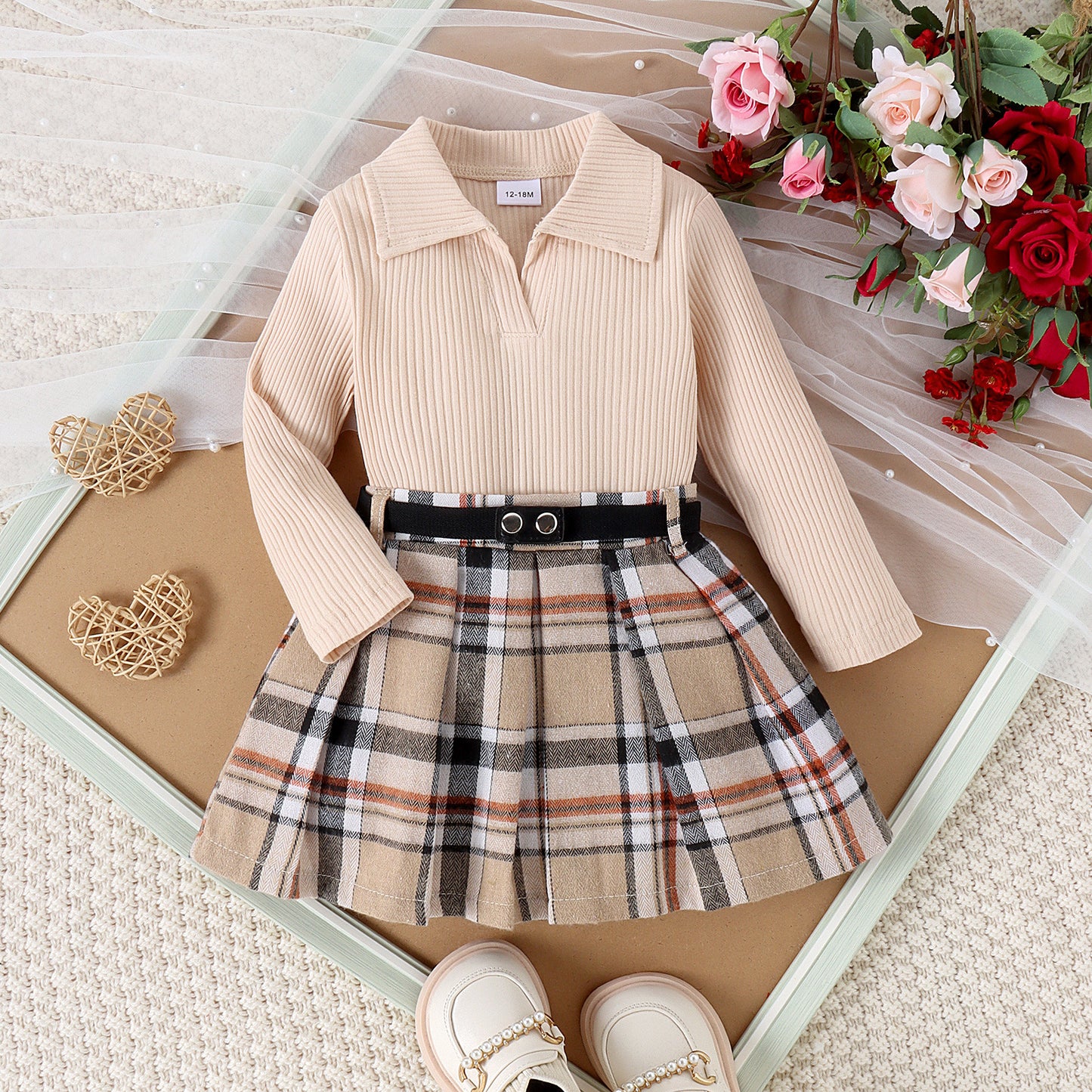 Long Sleeve Pleated Skirt Set