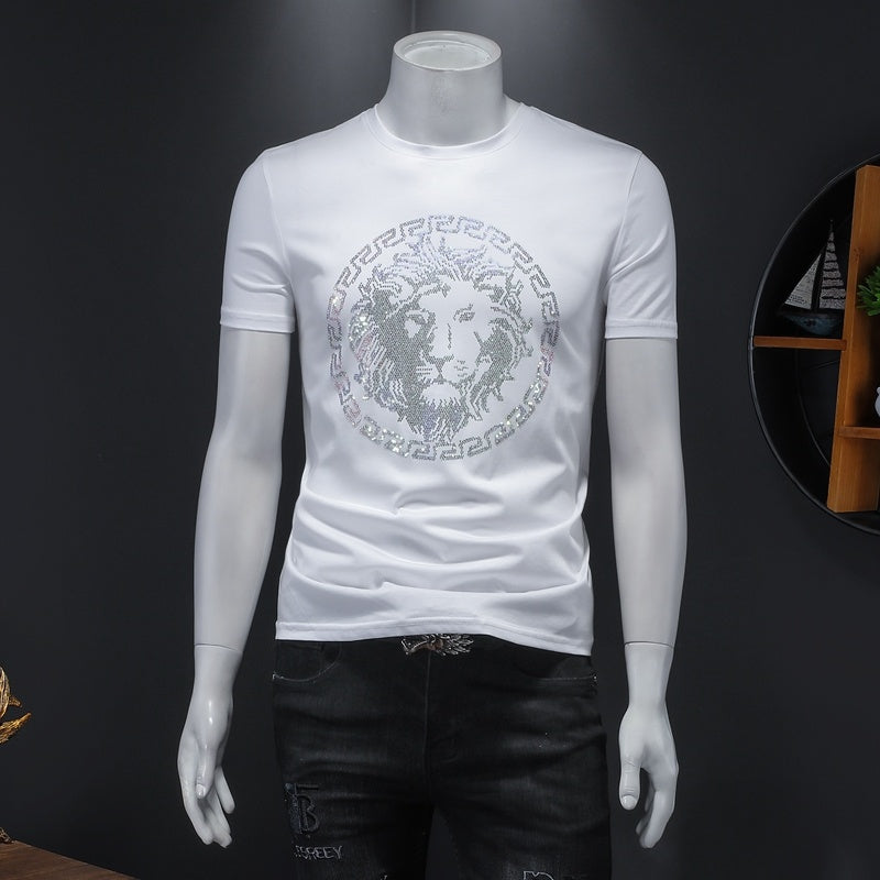 Slim Fit Rhinestone Lion Tee