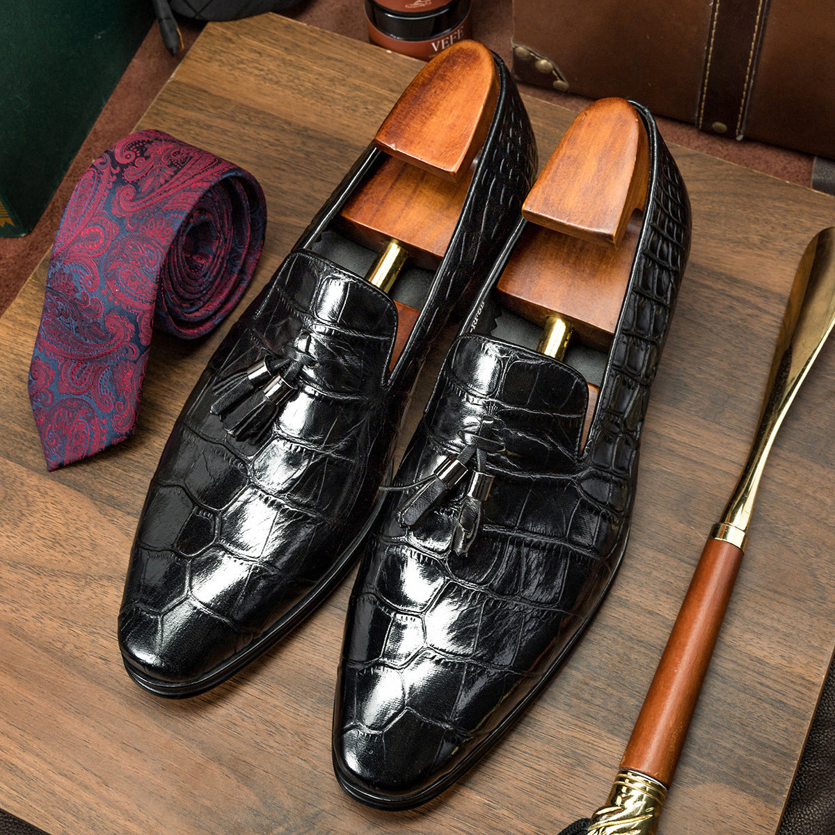 Genuine Leather Croc Print Dress Shoes