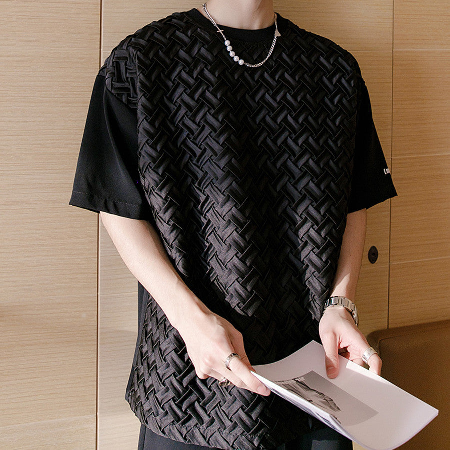 Crew Neck Woven Short Sleeve Shirt