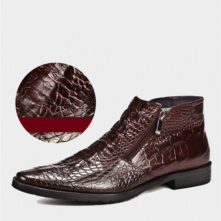 Leather High Top Croc Print Boots