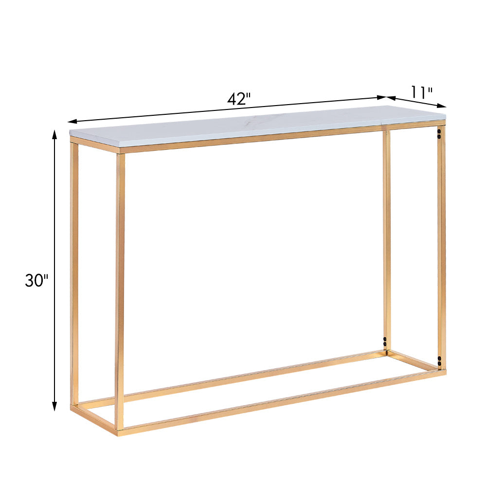 White Rectangular Marble Accent Table with Gold Legs