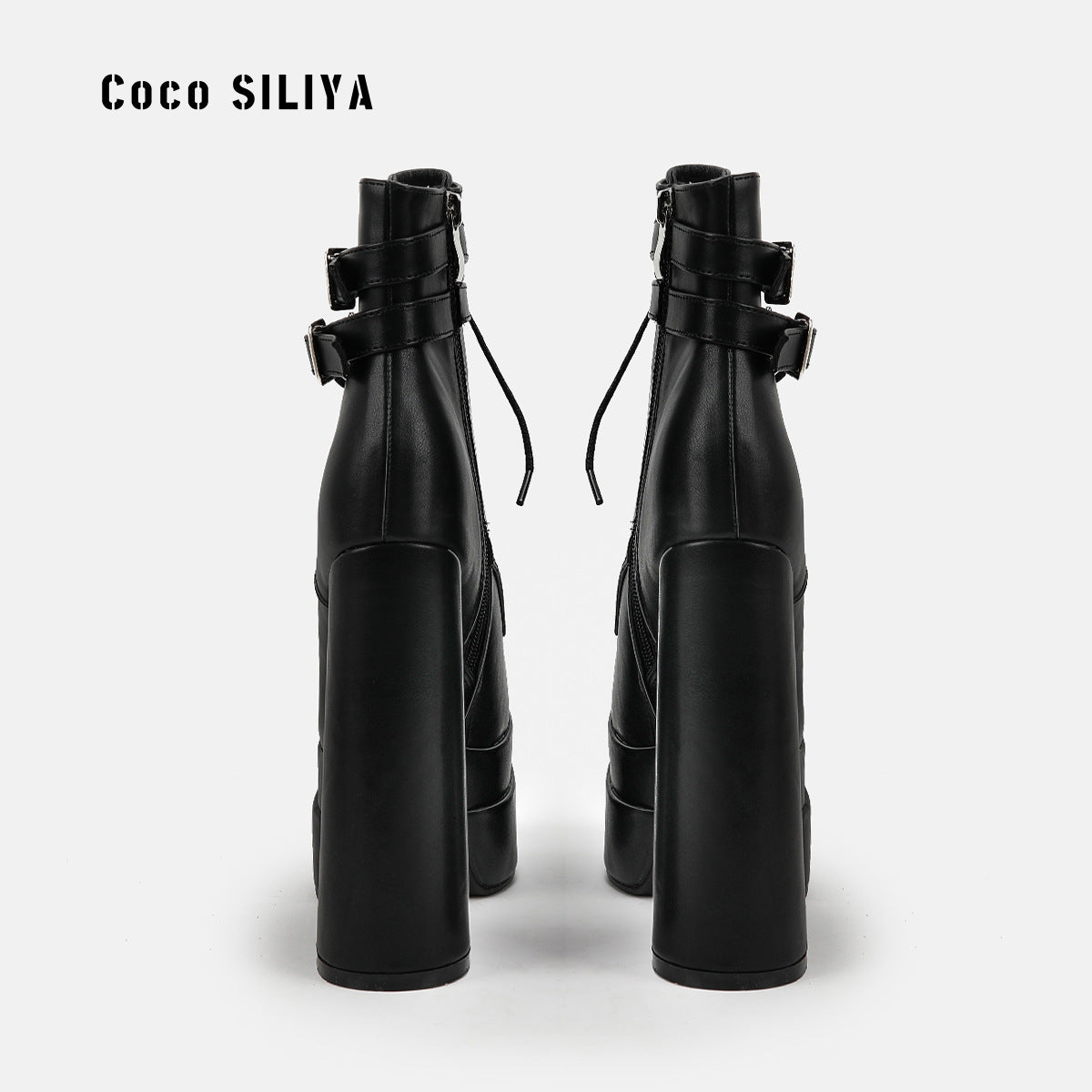 Ultra-High Heeled Waterproof Platform Leather Boots