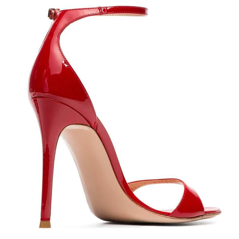 Red Lacquer Ankle Strap Leather Heels