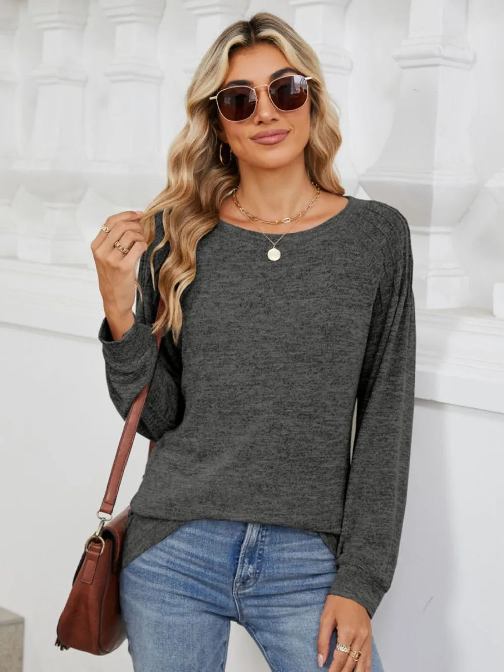 Round Neck Loose Drawstring Sweater