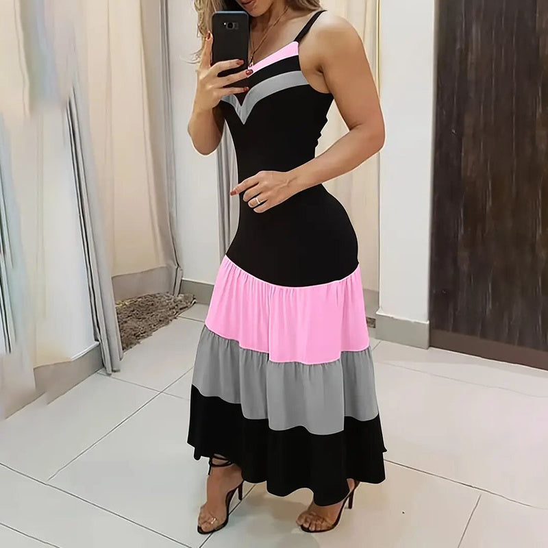 Sleeveless V Neck Spaghetti Strap Maxi Long Dress