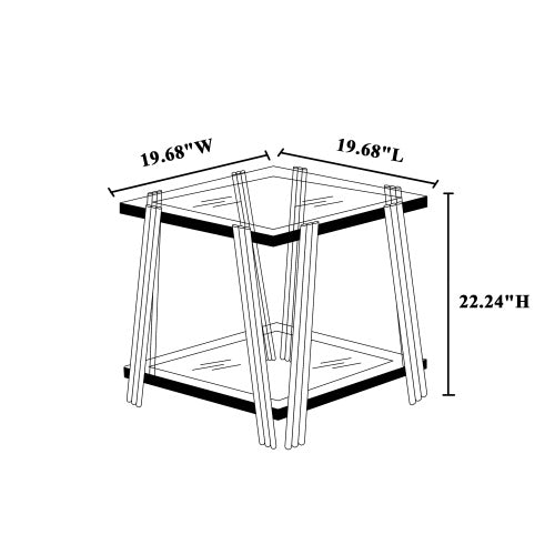 Stainless Steel End Table - Double-Layer Clear Tempered Glass - Silver
