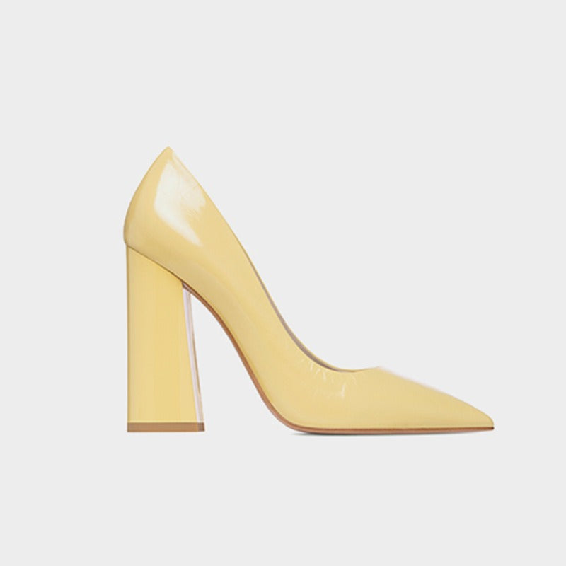 Thick Heeled Patent Leather High Heels