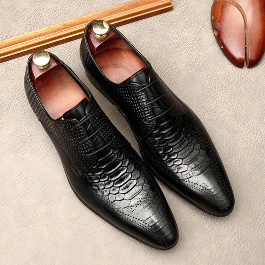 Leather Snakeskin Pattern Lace-Up Dress Shoes