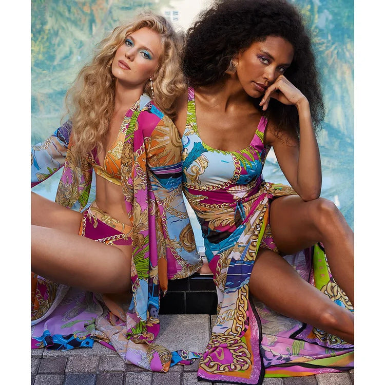 Bright Print One-Piece Swimsuit Set