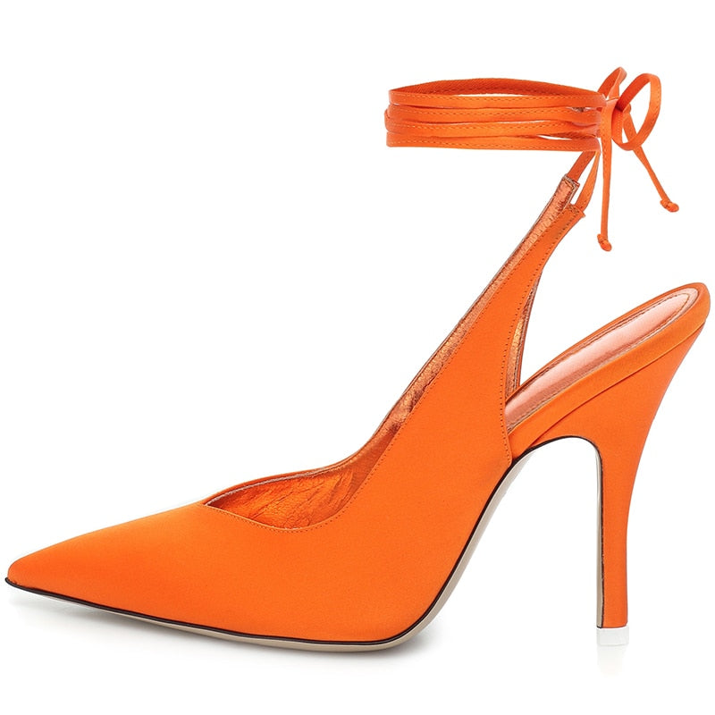 Lace-Up Rome Silk Pointed Toe High Heels