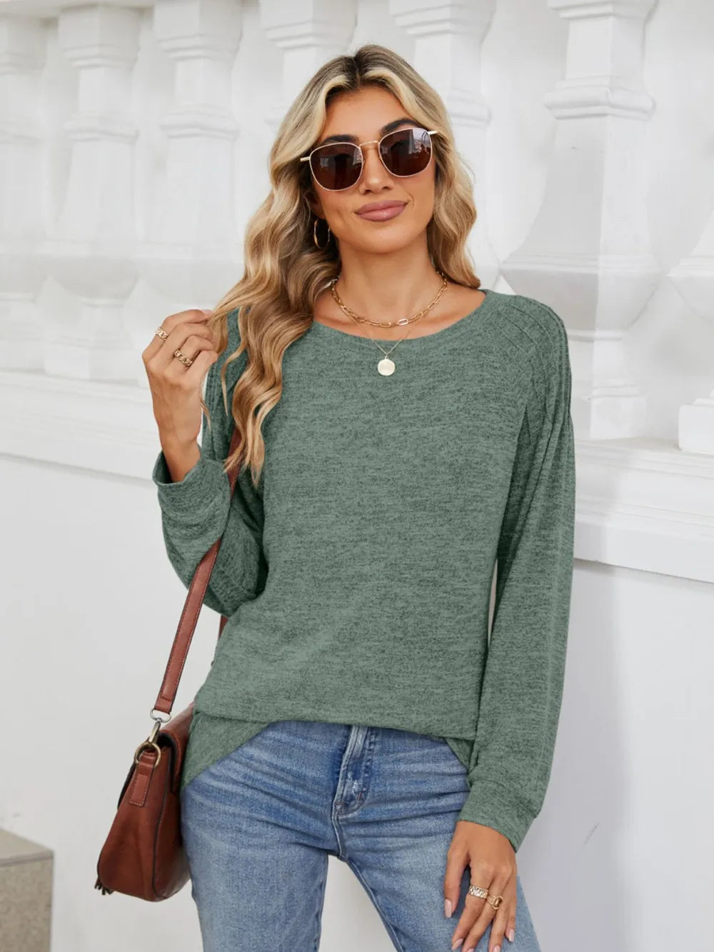 Round Neck Loose Drawstring Sweater