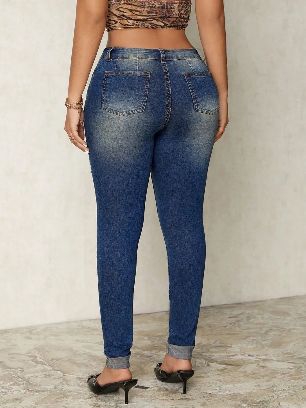 Distressed Skinny Blue Jeans