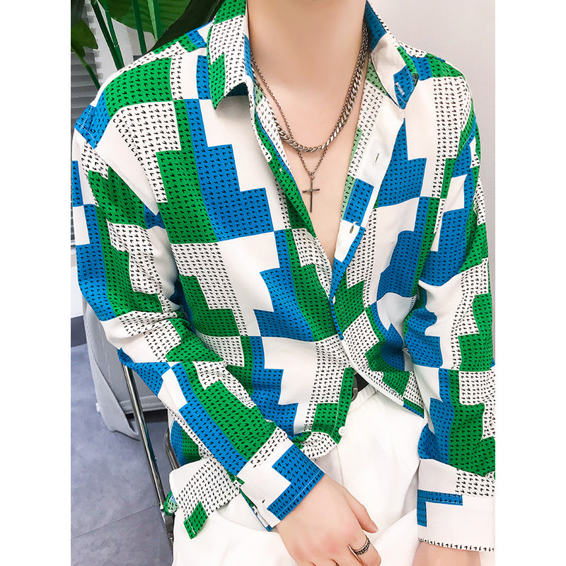 Printed Contrast Design Button Down