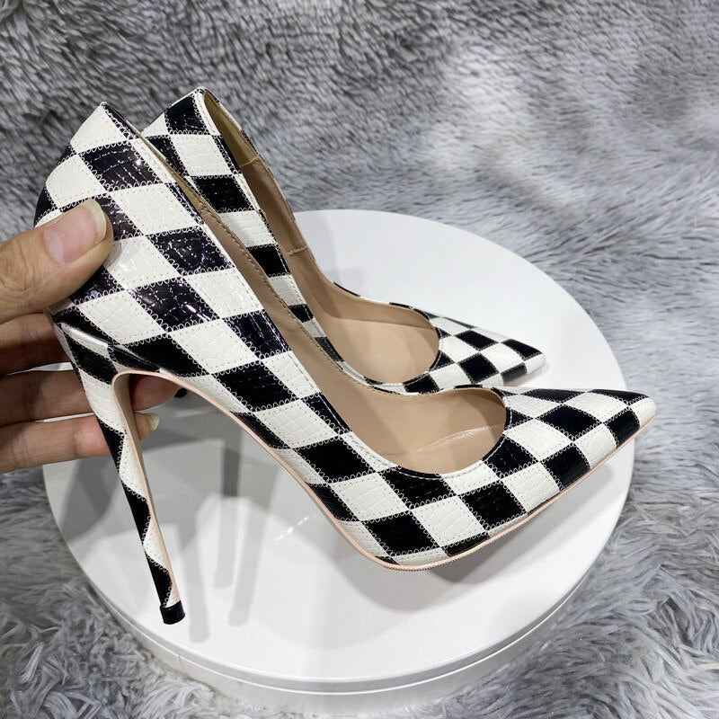 Tikicup Checkered Pointy Toe Stiletto High Heels