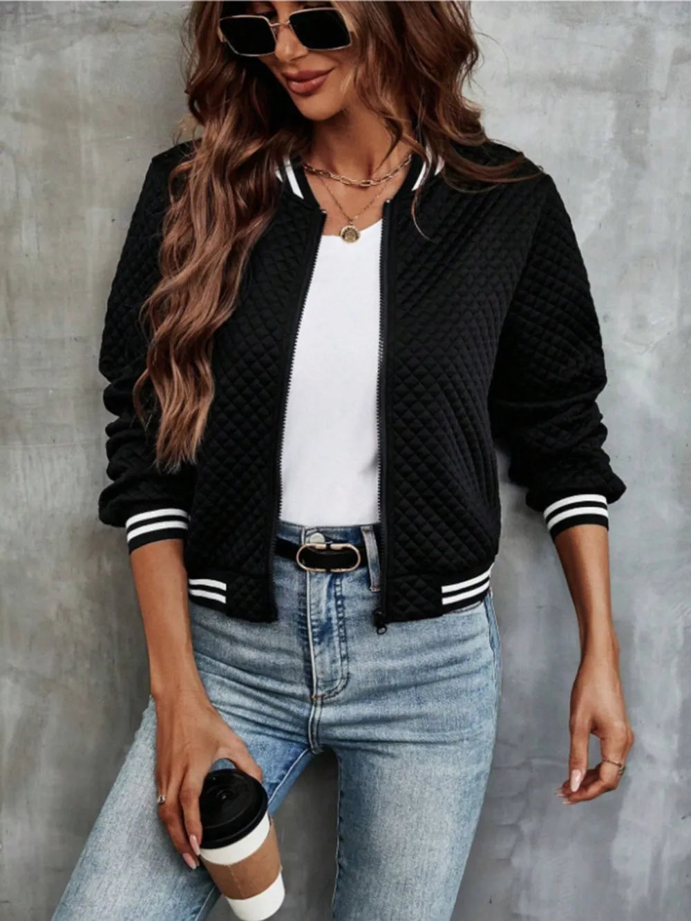 Striped Collar Bomber Jacket