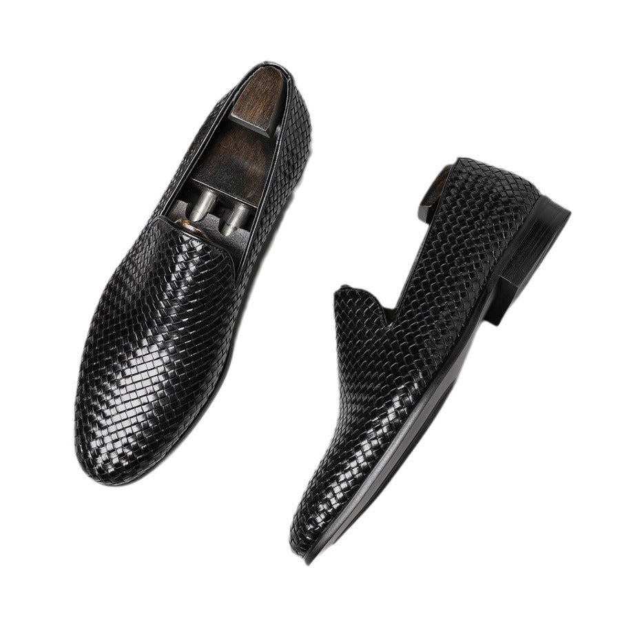 Genuine Leather Woven Slip-on Dress Shoes