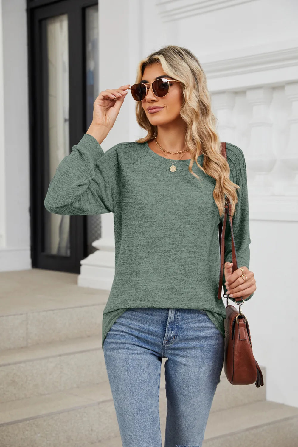 Round Neck Loose Drawstring Sweater