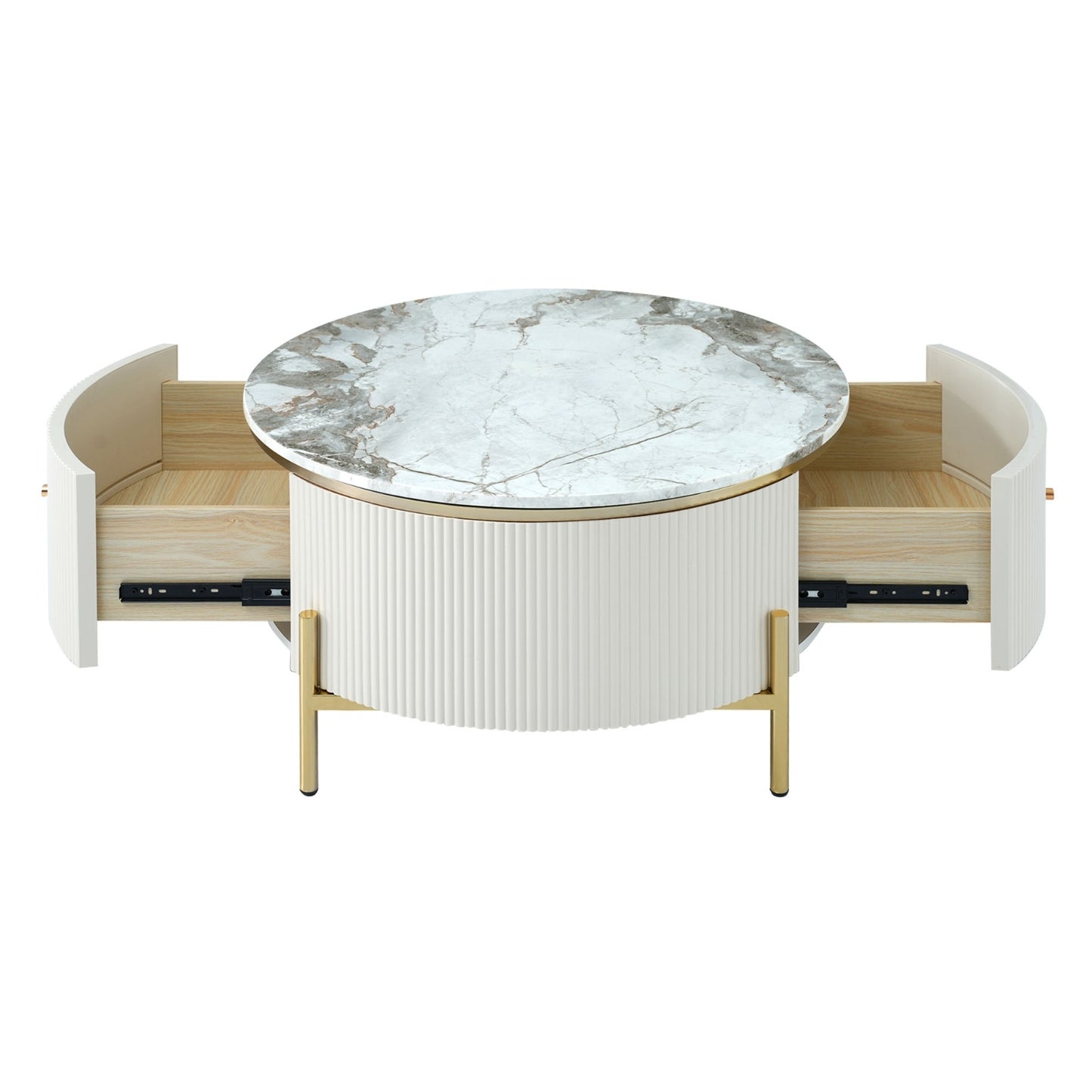 Round Coffee Table with 2 Large Storage Drawers
