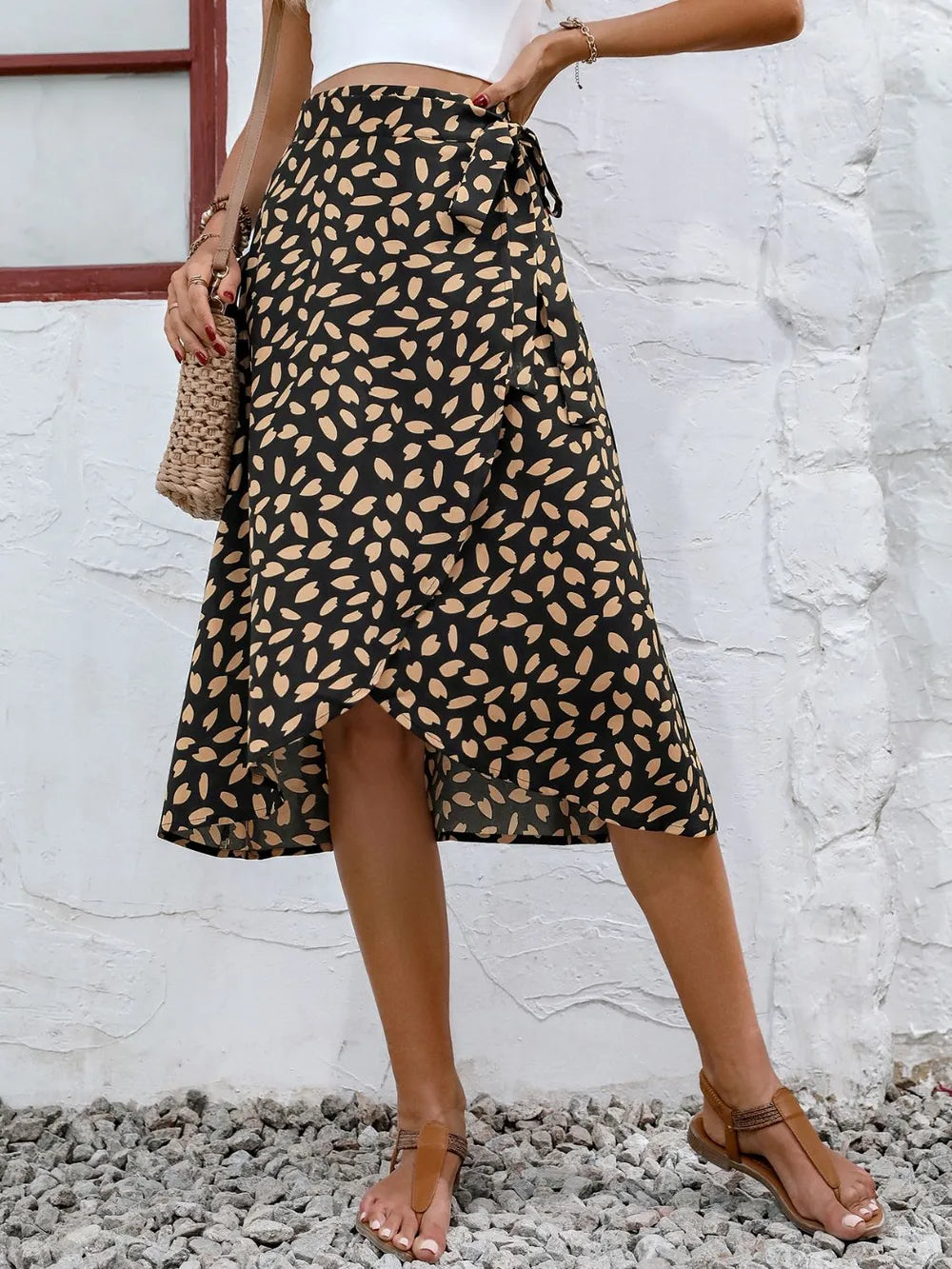 Spotted Printed Split Skirt