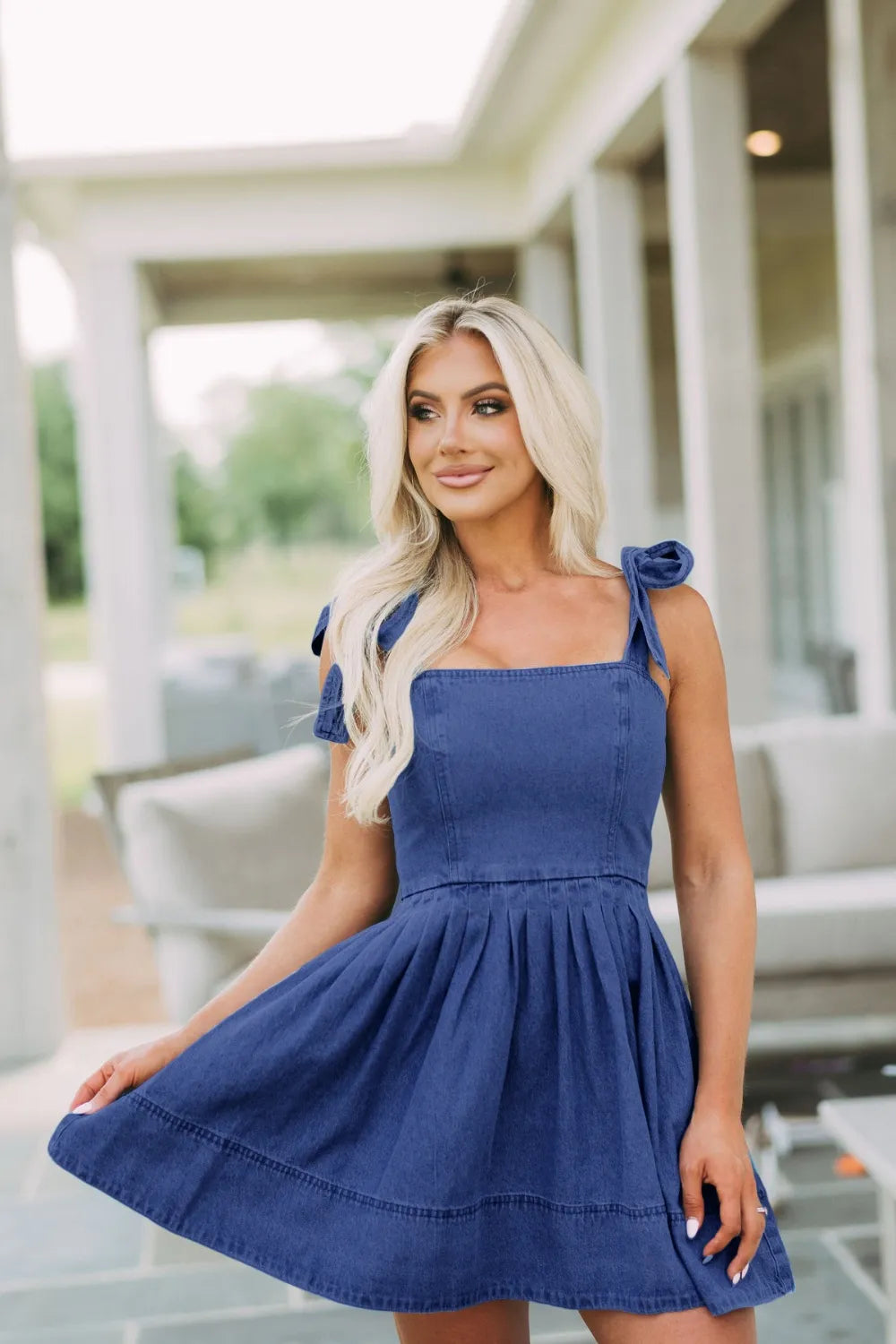 Ruffle Strap Denim Dress