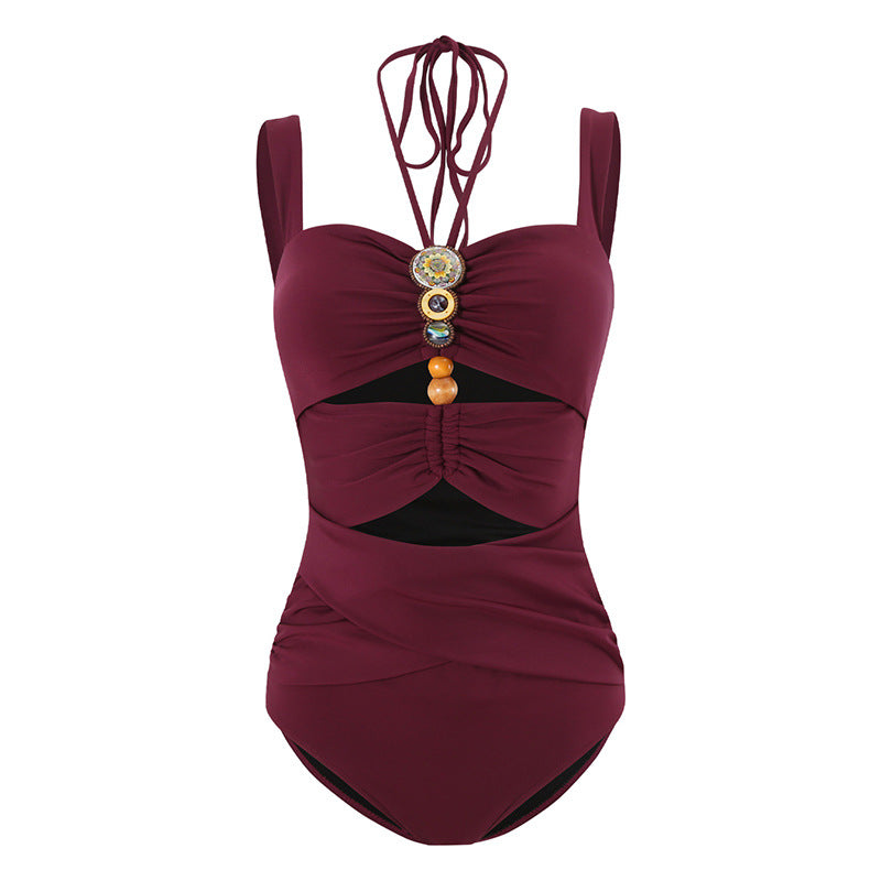 Hollow Neck Hanging Strap One-Piece Swim Dress
