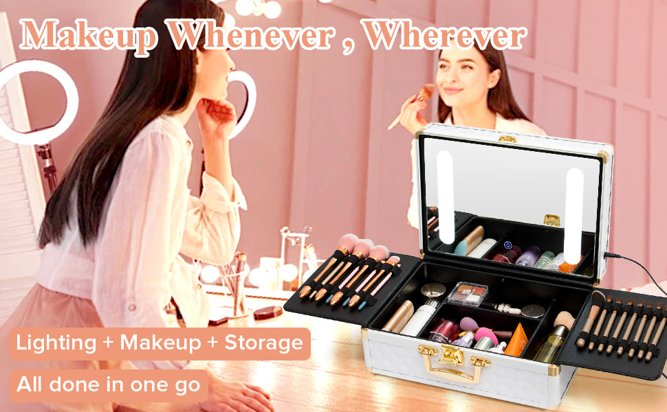 Portable Travel Makeup Case with LED Mirror