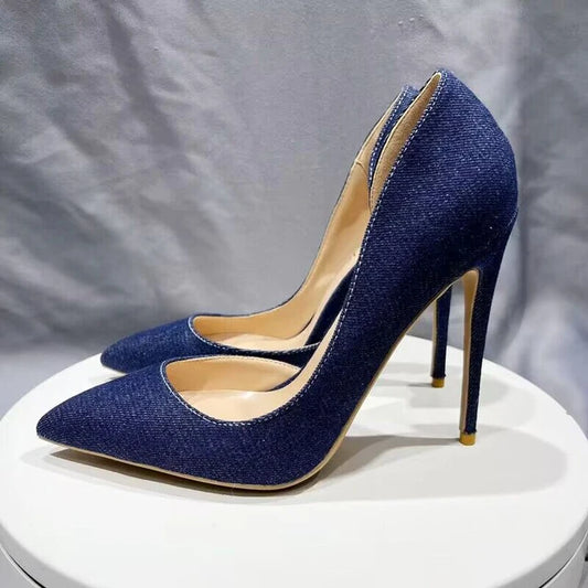 Navy Blue Denim High Heels