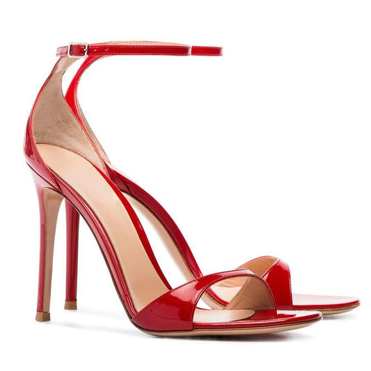 Red Lacquer Ankle Strap Leather Heels