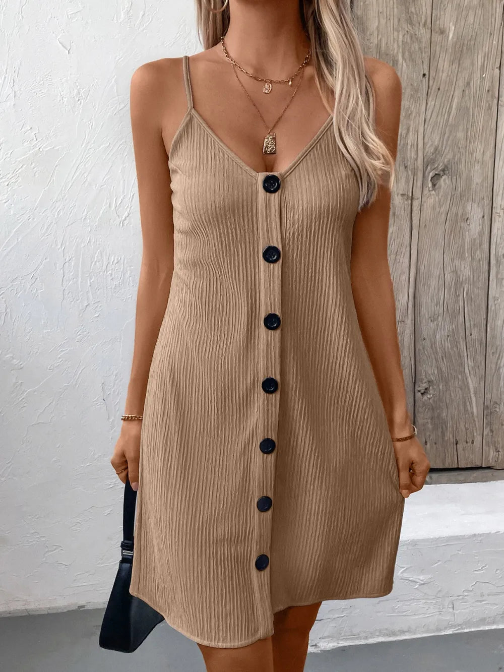 Ivy Lane Textured V-Neck Mini Cami Dress