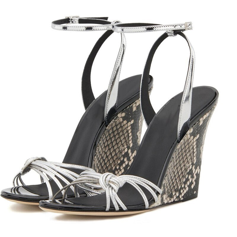 Ankle Strap Snakeskin Wedge Sandals