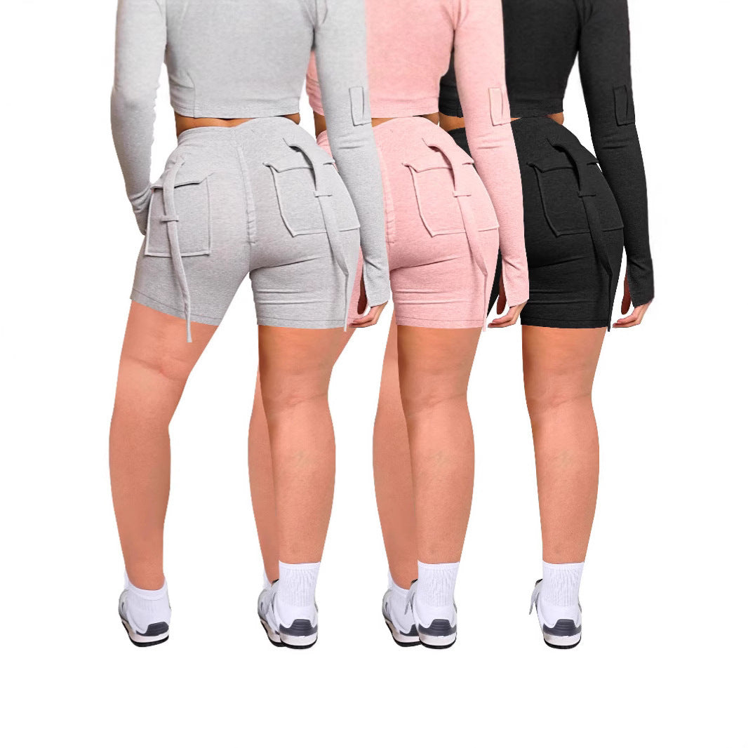 Cropped Sweatshirt Two-Piece Short Set