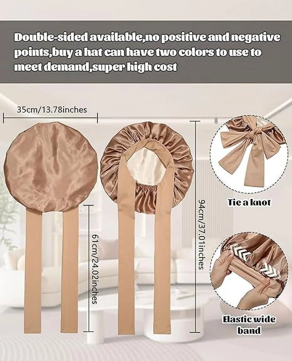 Elastic Tie Satin Bonnet for Sleeping