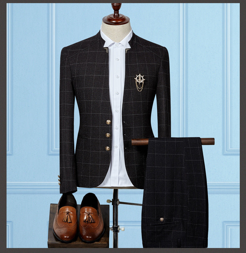 Stand-up Collar Two-Piece Slim Fit Suit