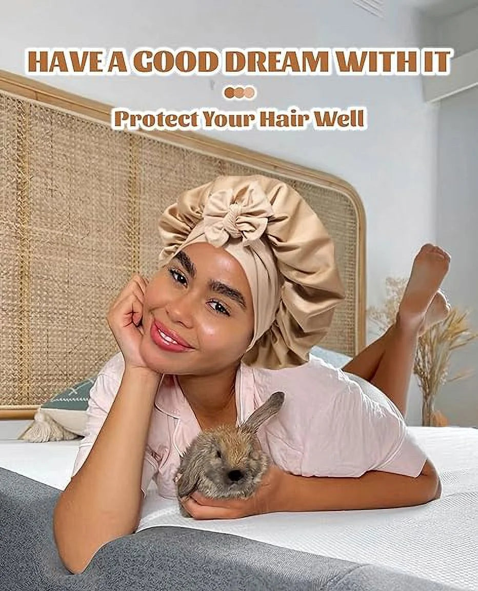 Elastic Tie Satin Bonnet for Sleeping