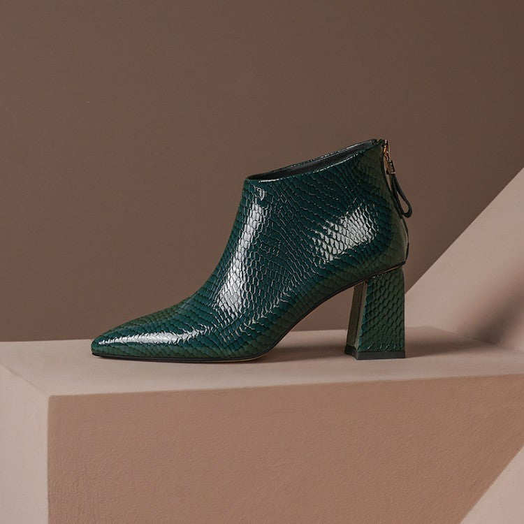 Pattern Leather Ankle Boots