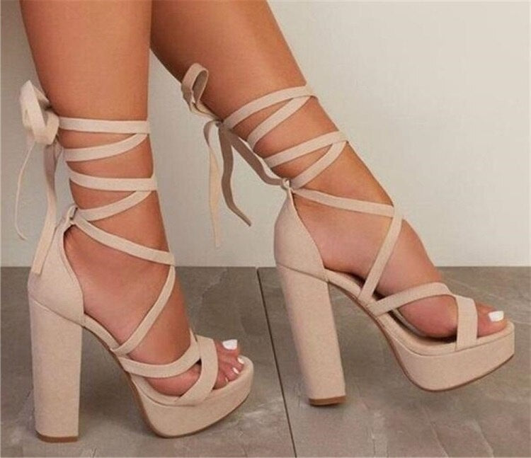 Waterproof Platform Stiletto Strap Heels