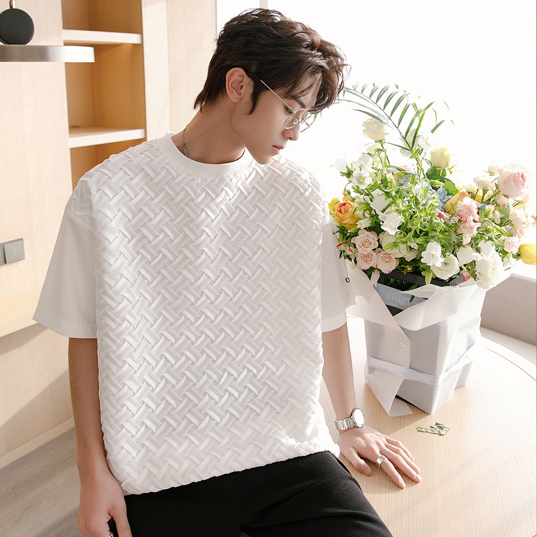 Crew Neck Woven Short Sleeve Shirt