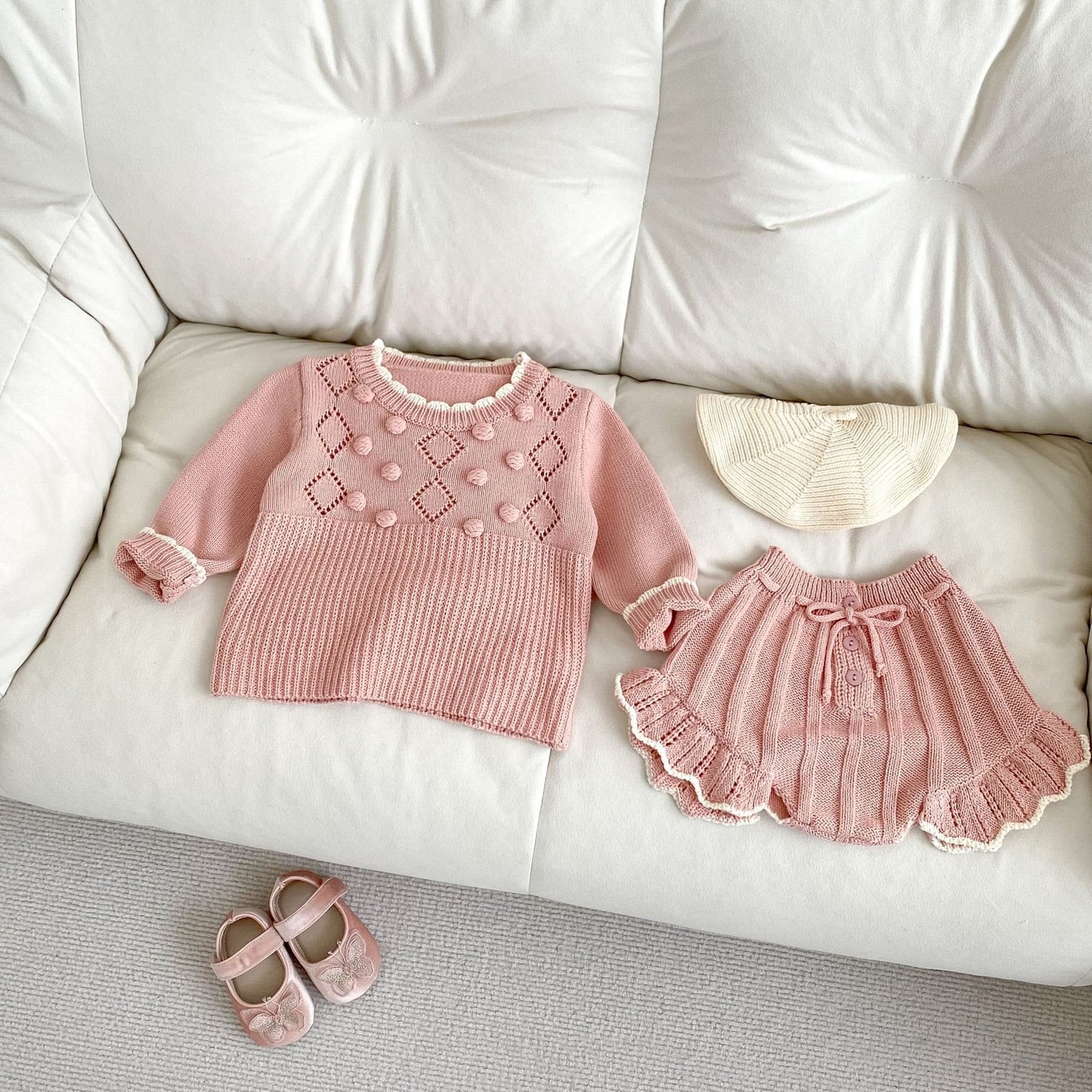Scalloped Sweater Ball Top Shorts Set