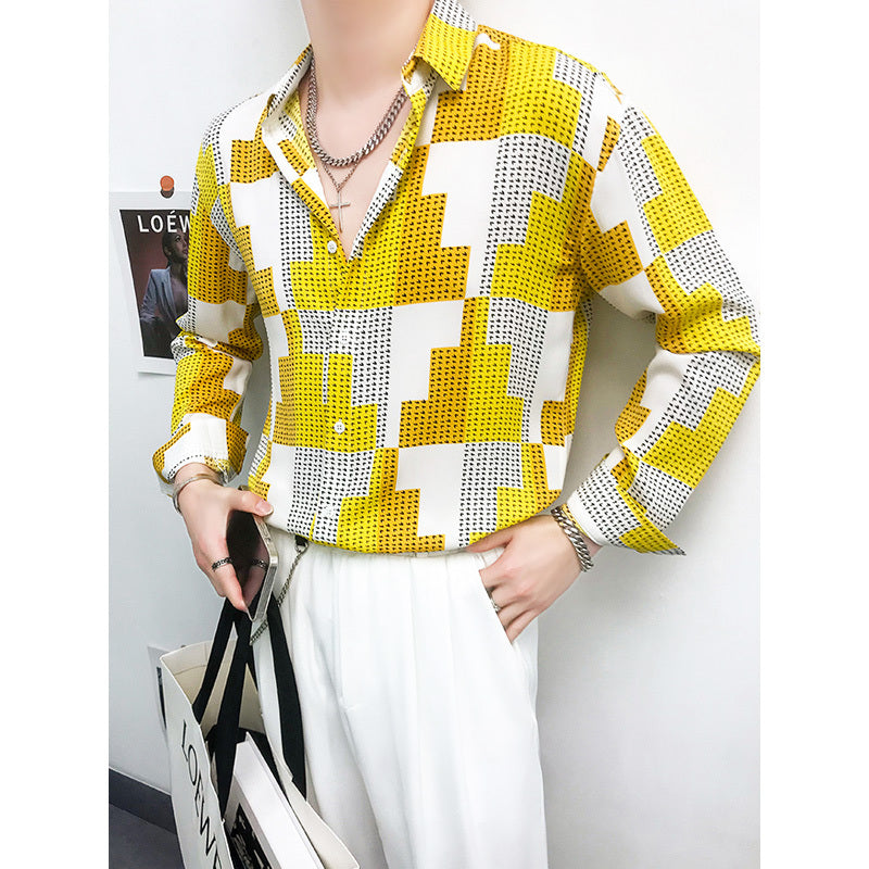 Printed Contrast Design Button Down