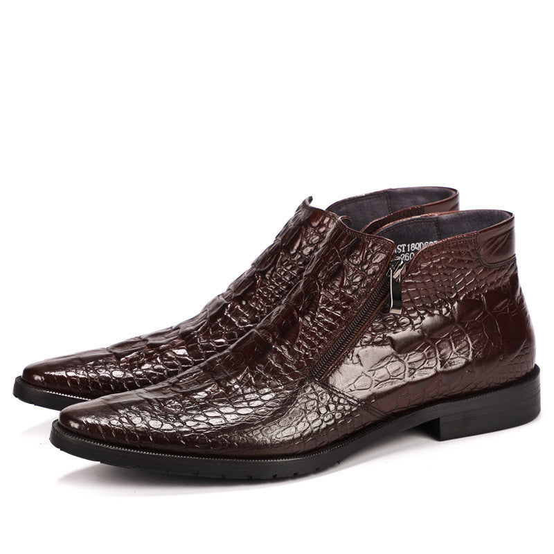 Leather High Top Croc Print Boots